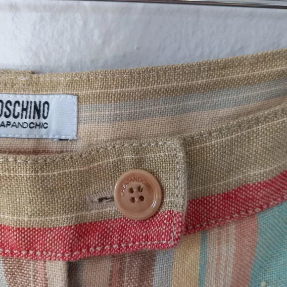 Moschino 100% Linen Wide Leg Pant Pastel Rainbow Stripe 10 - Picture 7 of 13